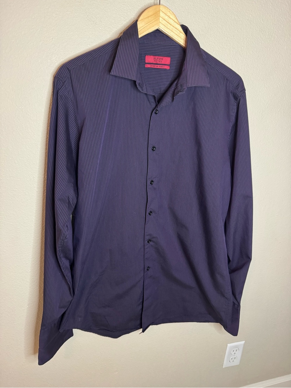 Alfani Fitted Purple Black Stripe Stretch Dress Shirt Men’s 16 34/35 Large